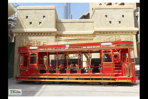 Fuel cell powered double-deck heritage-style open-top tram for the Dubai Trolley in Downtown Dubai.